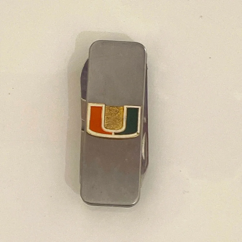 University of Miami Hurricanes U logo stainless steel multi-tool money clip